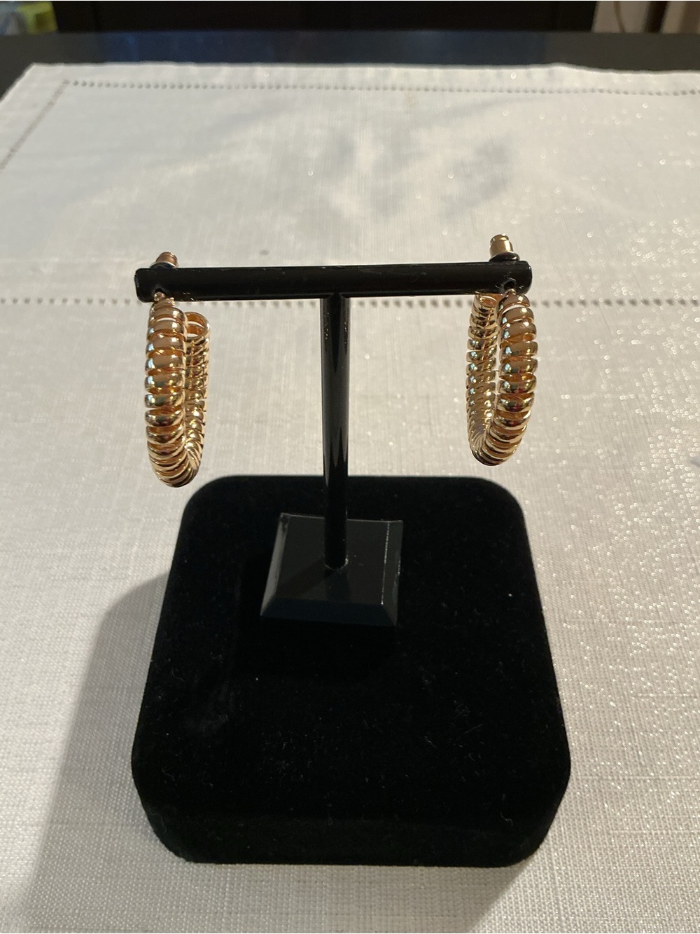 Ribbed Vintage Hoop Gold Plated Pierced Post Earrings
